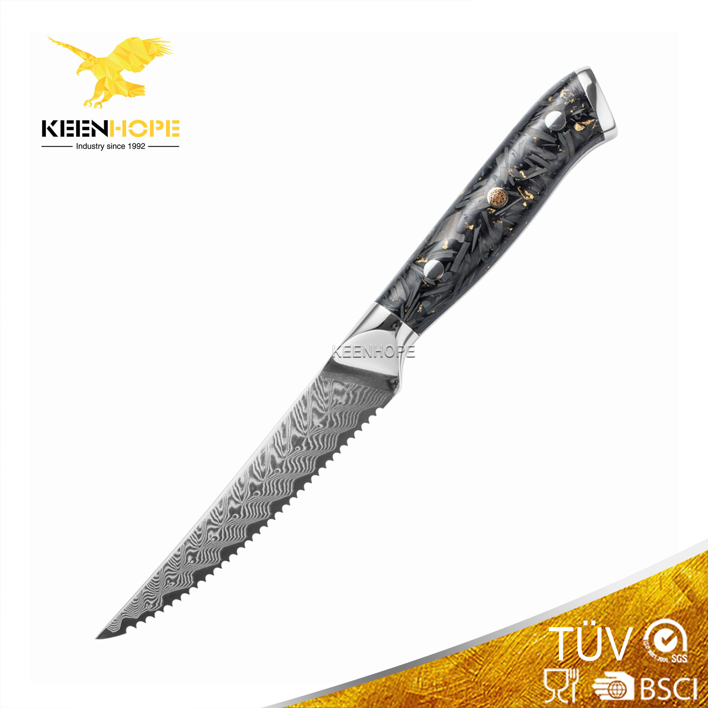 4.5 inch Steak Knife with SS316 Bolster Composited Resin + Carbon Fiber Handle 67 Layers Damascus VG10 Knife