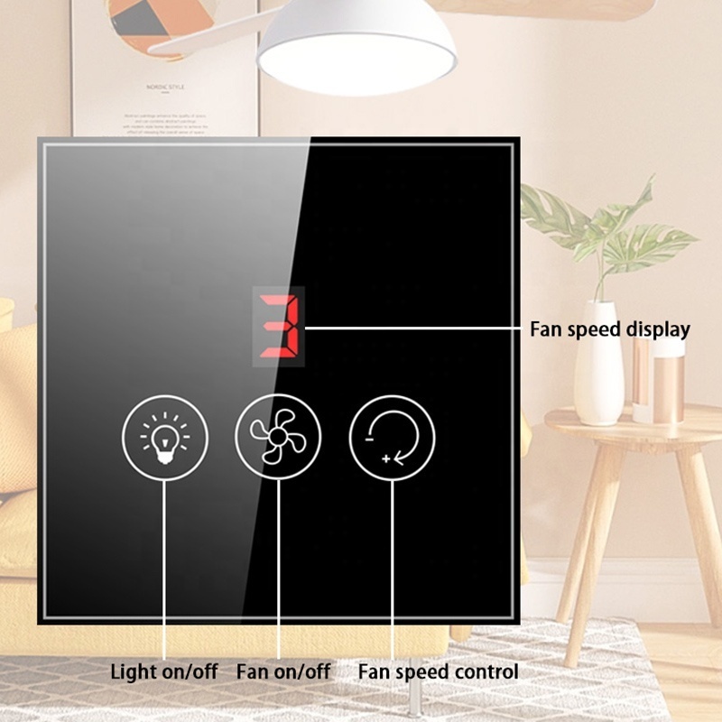 Tuya smart life WIFI led lighting european glass panel Smart FAN Switch alexa google control remote