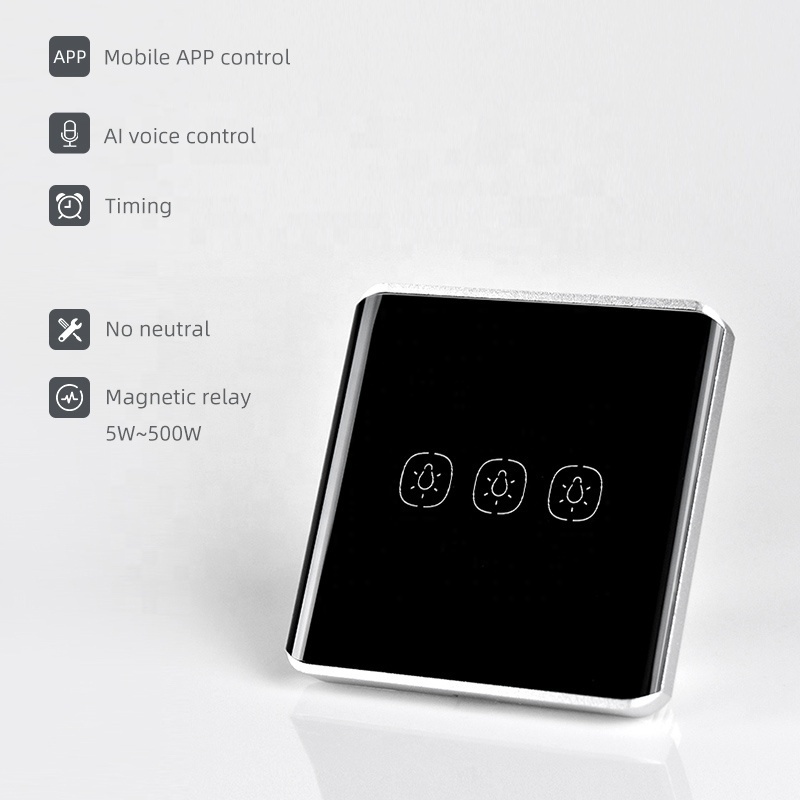 Touch sensor zigbee 3.0 uk switch tuya switch no neutral 3 gang EU standard AI speaker voice control mini light wall switch