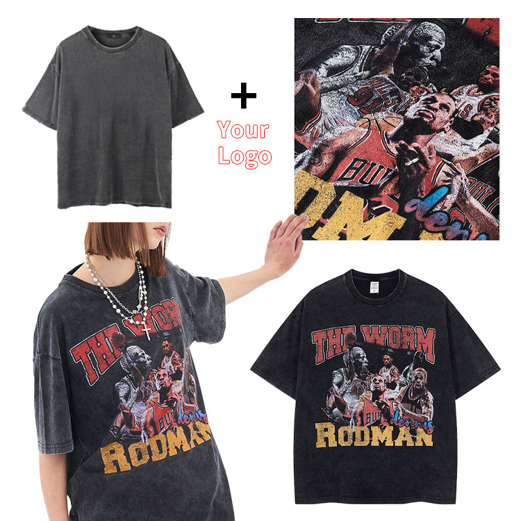 High Quality custom Printed Digital DTG Heavy Weight Blank Plain Men Women Oversized Acidwashed Vintage Cotton Tshirt T Shirt