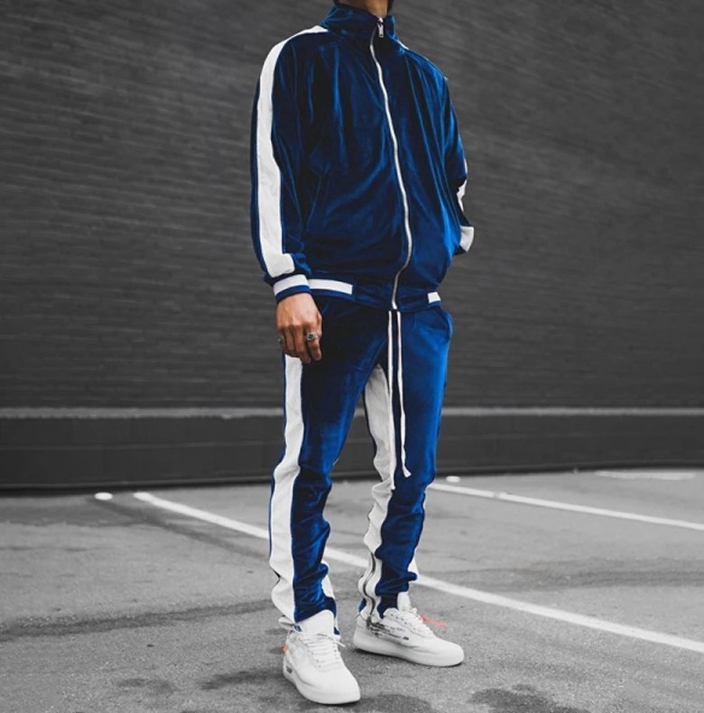 High Quality Jogging Joggers Sale Set Custom Logo Blue Men Sportswear Velour Tracksuit Velvet Mens Tracksuit