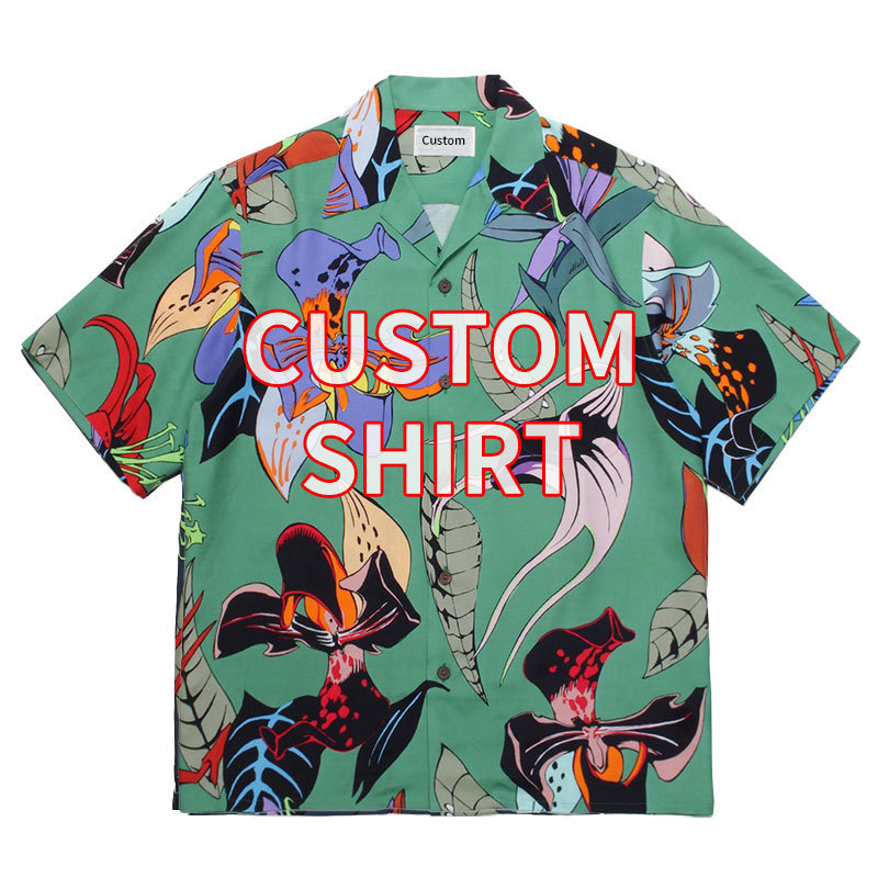 Oem Top Quality Cotton Custom Cuban Collar Linen Short Sleeve Silk Button Up Down Bowling Hawaiian Shirt Men'S Shirts For Men