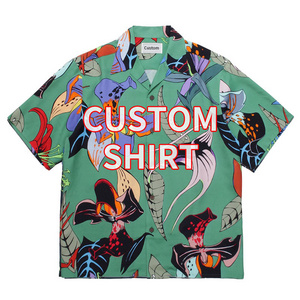 Oem Top Quality Cotton Custom Cuban Collar Linen Short Sleeve Silk Button Up Down Bowling Hawaiian Shirt Men'S Shirts For Men