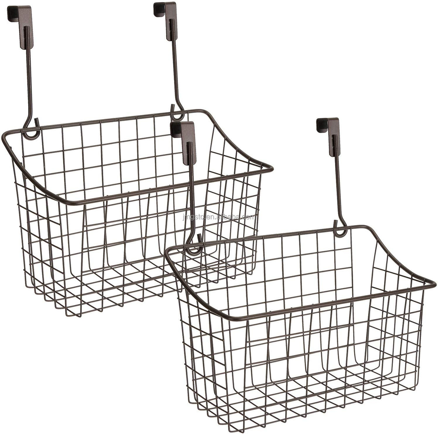 Wire Storage Basket No Drilling Wall Hanging Baskets with Hooks for Kitchen Bathroom Bedroom Storage