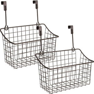 Wire Storage Basket No Drilling Wall Hanging Baskets with Hooks for Kitchen Bathroom Bedroom Storage