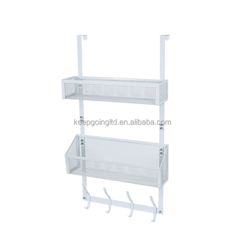 2 Tire Hanging Storage Rack Behind The Door Wall Mount Metal Basket with Hooks Pantry Organizer