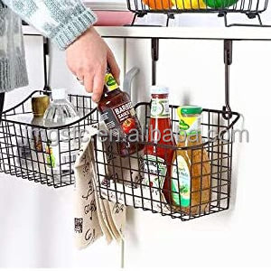 Wire Storage Basket No Drilling Wall Hanging Baskets with Hooks for Kitchen Bathroom Bedroom Storage