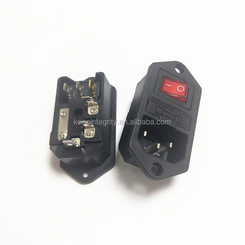 10A 250V 3Pin IEC320 C14 Inlet Connector Plug Fuse Holder Socket Switch with ears AC Male Power Socket