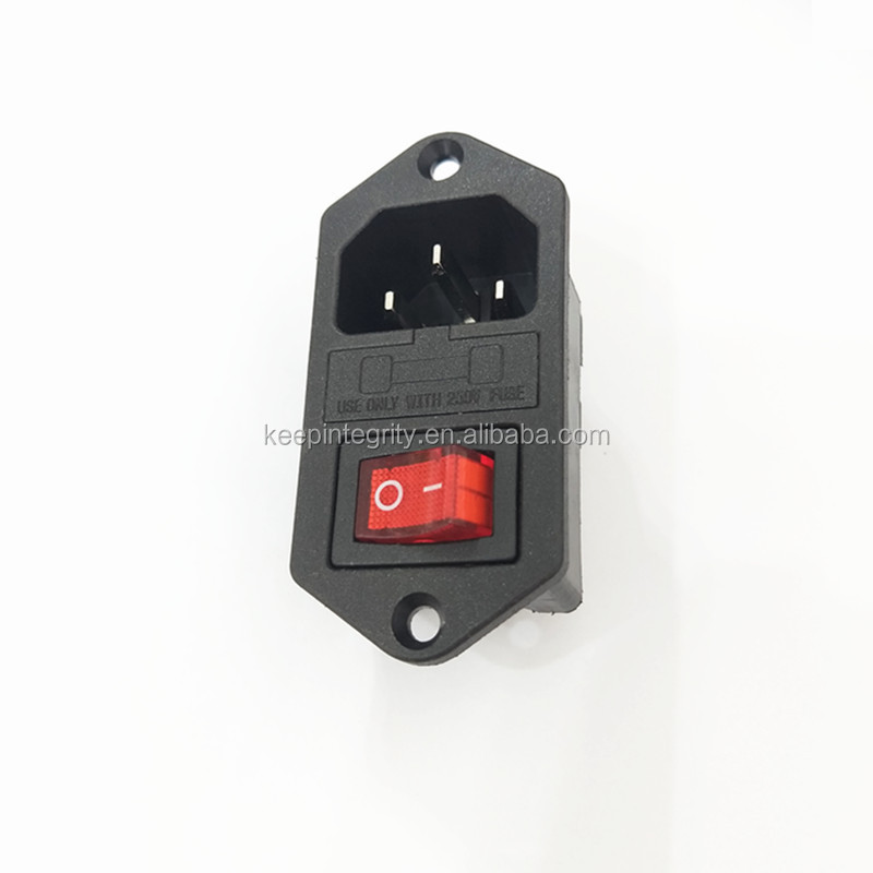 10A 250V 3Pin IEC320 C14 Inlet Connector Plug Fuse Holder Socket Switch with ears AC Male Power Socket