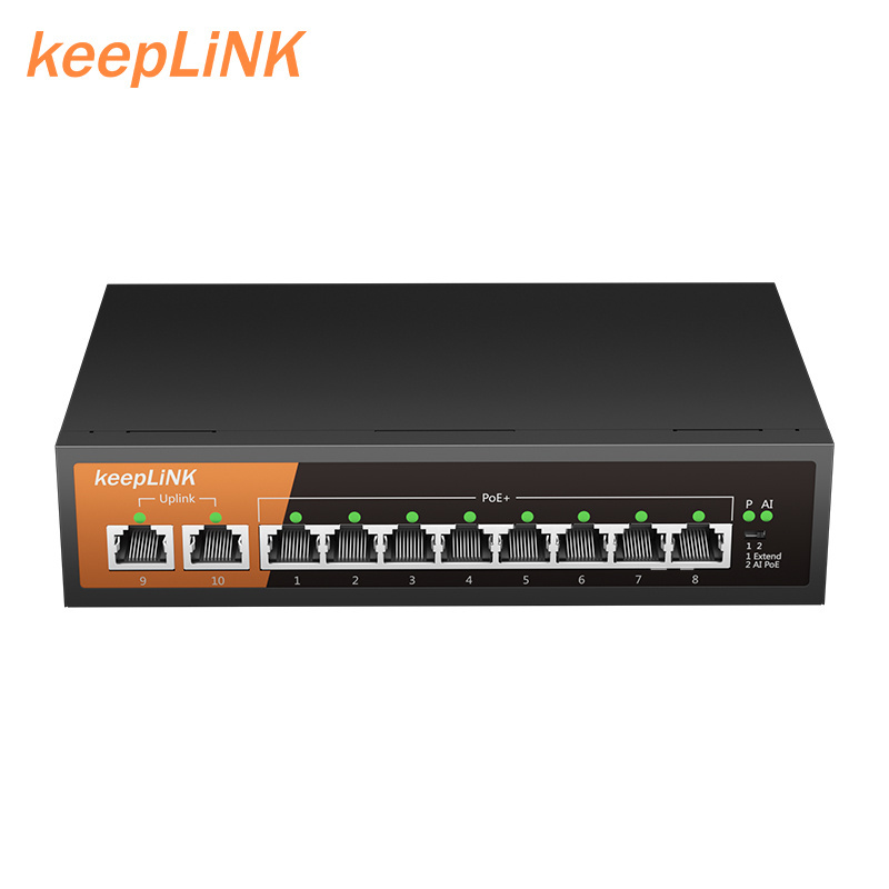 Smart 10 gigabit Ethernet switch 8 POE PoE+ 2 RJ45 uplink 100m/250m distance