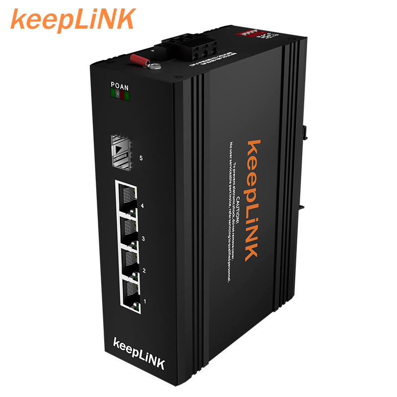 keeplink Black 5 port Unmanaged Industrial Gigabit Dual Fiber PoE Switch