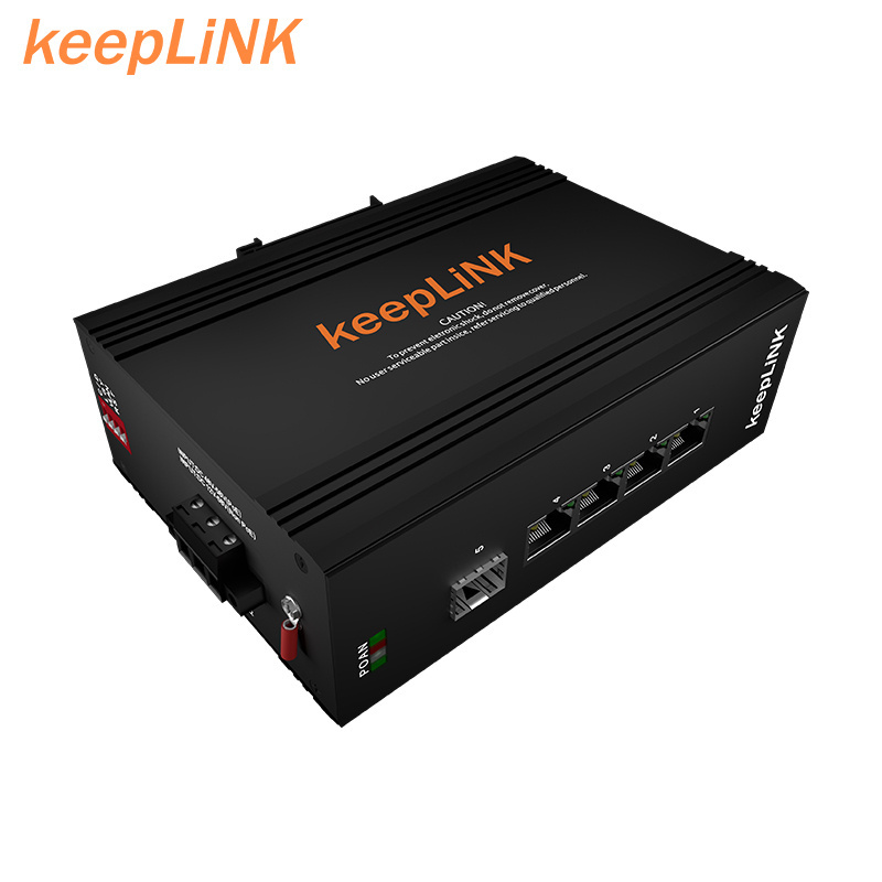 keeplink Black 5 port Unmanaged Industrial Gigabit Dual Fiber PoE Switch