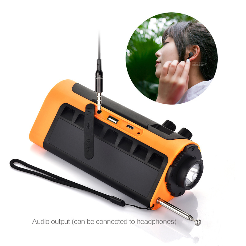 Portable Multifunction Solarpower Radio AM/FM/NOAA LED Flashlight 2200mah Emergency Solar Hand Crank Radio SOS Alert USB output