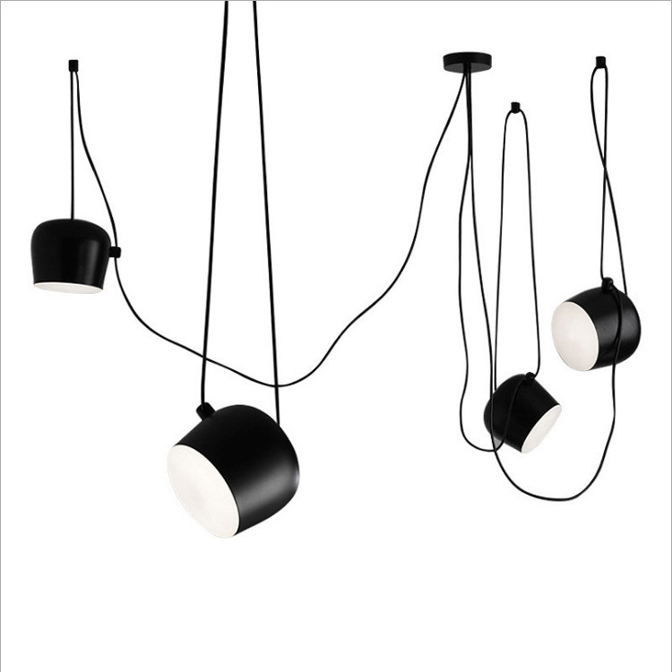 Nordic Hanging Light Lamp Drum Pendant Lights Fixtures Industrial Iron Suspension Luminaire Bar Living Room Black LED Metal 80