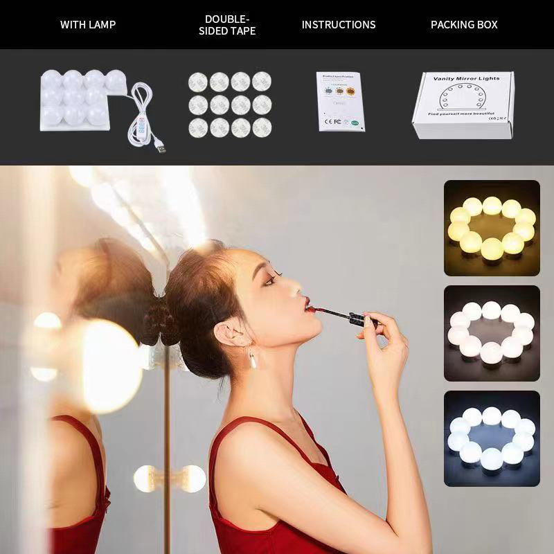 LED Makeup Mirror Vanity Light Hollywood Style Touch Switch Dimmer LED Lamp Bulb Vanity Mirror Fill Lights Stick-on Wall Indoor