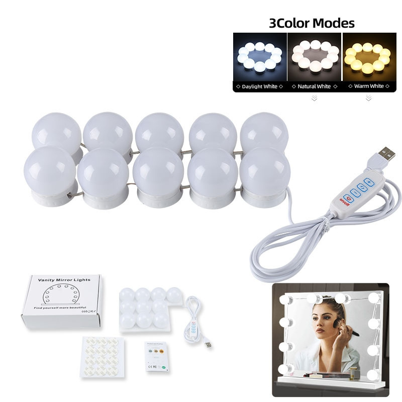 LED Makeup Mirror Vanity Light Hollywood Style Touch Switch Dimmer LED Lamp Bulb Vanity Mirror Fill Lights Stick-on Wall Indoor