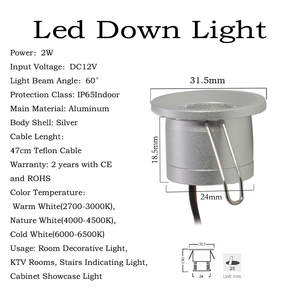 Recessed Ceiling Spotlight Indoor Canopy Stairs Cabinet Lamps With Remote Controller Mini LED Spot Light 2W Dimmable Downlight