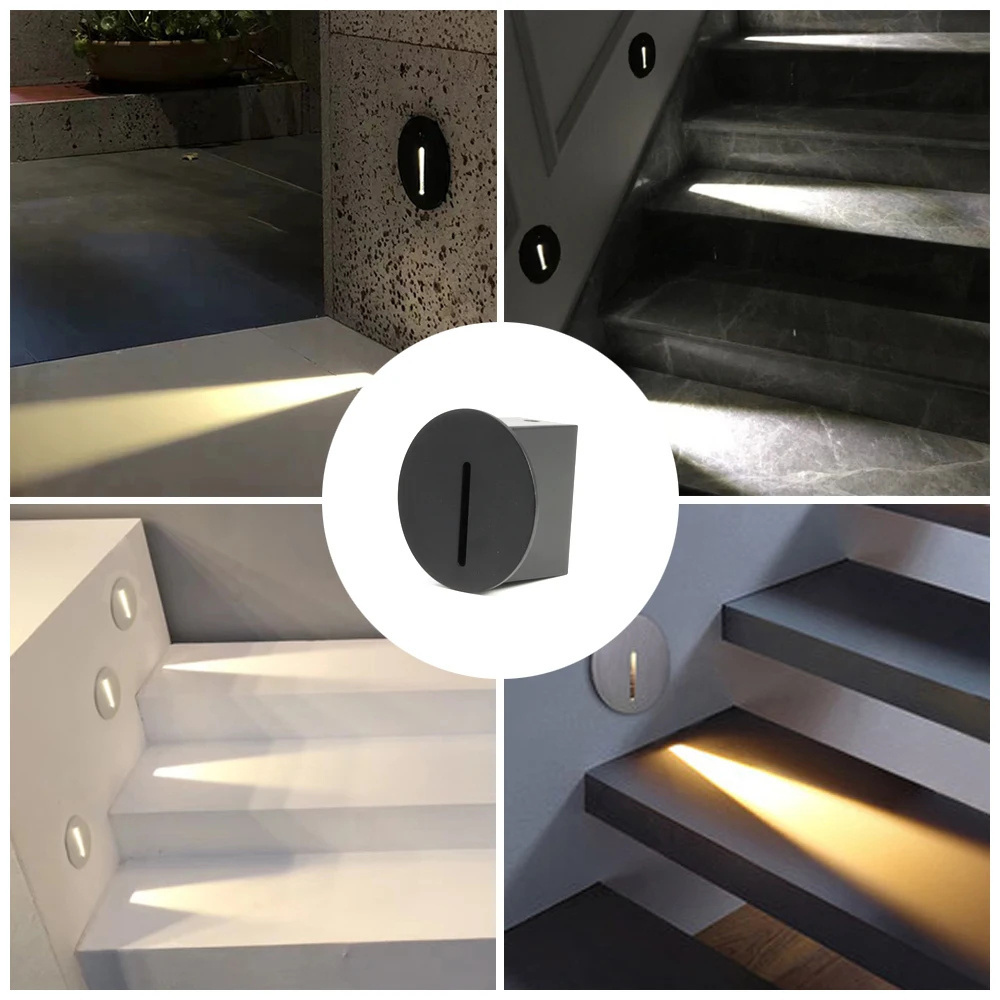 3W Recessed LED Stair Wall Light AC85-265V Interior Home Lighting Step Corner Hallway Round Wall Lamp