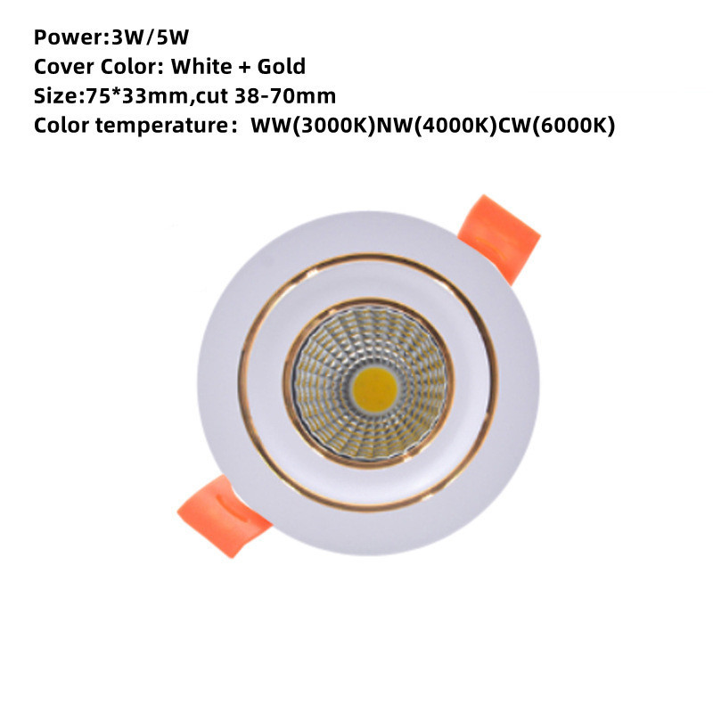 Indoor Gledopto Downlight 3W/5W Small Spot It Recessed COB Ceiling Spotlight Home-use Lighting Fixture Insulated Roof