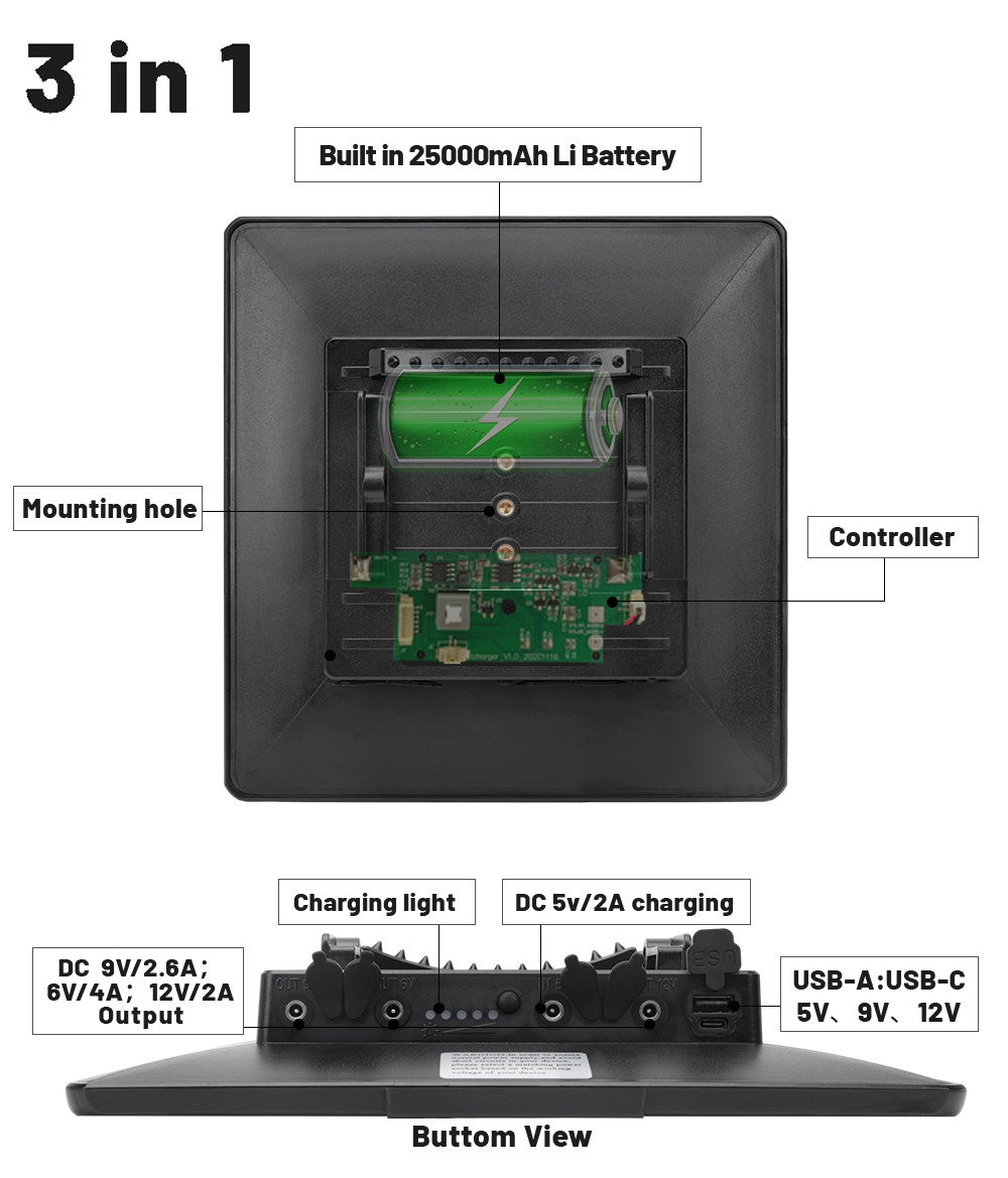 Solar Panel Built in Battery 18650 25000mAh  6v 9v 12v For Trail Track Game Hunting Cameras