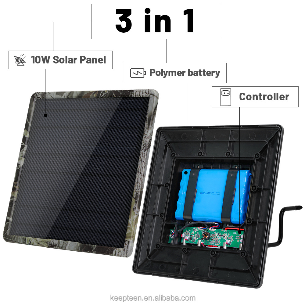 Trail Camera Solar Panel Built In Battery 12V 10W Rechargeable  With Type C USB DC5521 Plug For Hunting Game