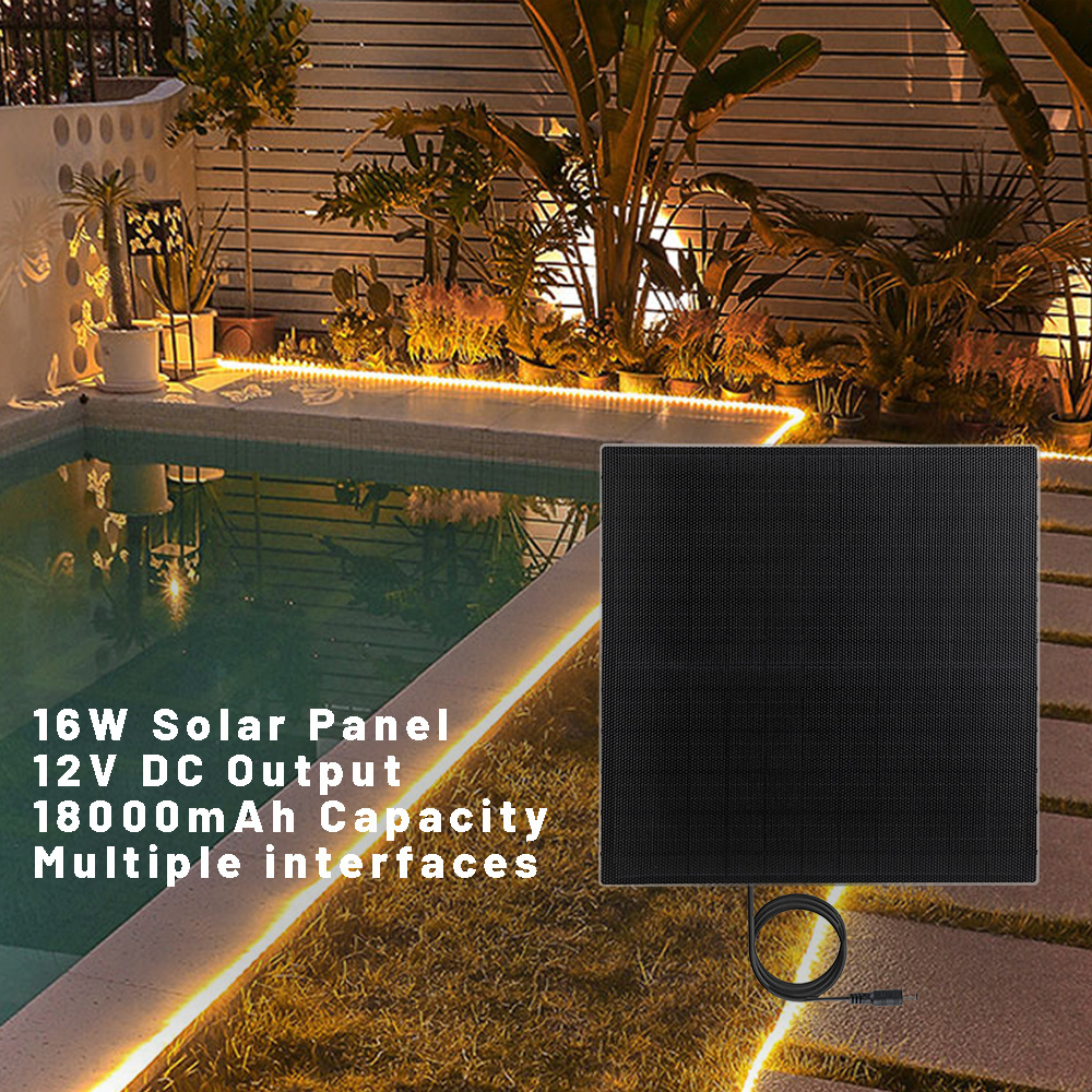 16W ETFE Solar Panel Built In Battery  Charger USB DC 12v Waterproof  For Outdoor LED Light Lamp Strip