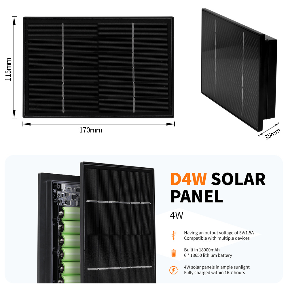 Trail Track Camera Solar Panel For Hunting Game Built In Battery 18650 18000mAh12V 4W Type C DC5521 Plug Waterproof