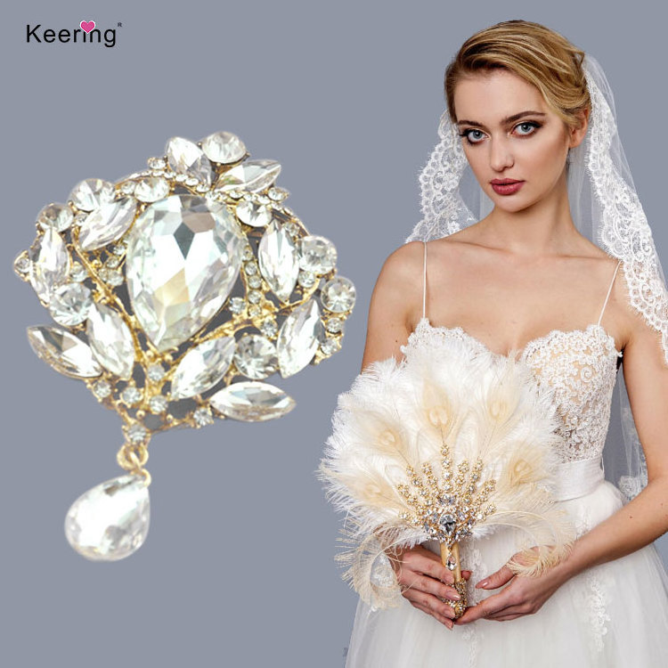 Keering WBR-1437 Colorful Luxury Hat Bridal Bouquet Brooches Women Crystal Rhinestone Safety Pin