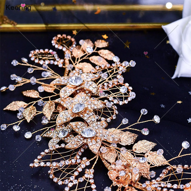 WHD-082 Keering 3D Flower Leaves Ornate Wholesale Handmade Custom Sew-on Bridal Crystal Applique Wedding Dress