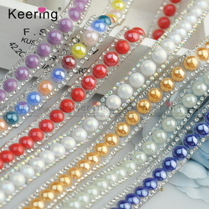 Wholesale Popular Hot Fix Adhesive Glue Pearl Crystal Rhinestone Trim Beaded  for garment