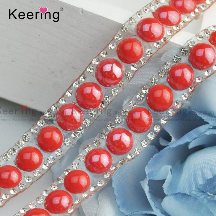 Wholesale Popular Hot Fix Adhesive Glue Pearl Crystal Rhinestone Trim Beaded  for garment