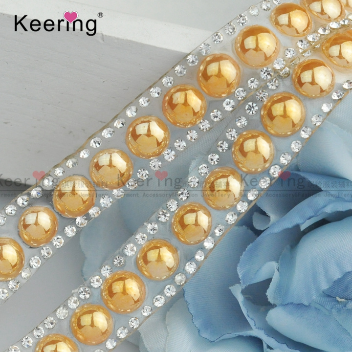 Wholesale Popular Hot Fix Adhesive Glue Pearl Crystal Rhinestone Trim Beaded  for garment