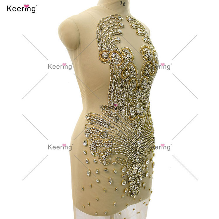 WDP-245 Keering 2024 Sexy Ball Blue Dress Bling Bling Decorated Appliques Handmade Rhinestone Applique For Wedding Dress