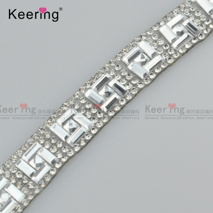 Champagne  beaded trimming tape with hot-fix rhinestone for garments decoration WRPB-144