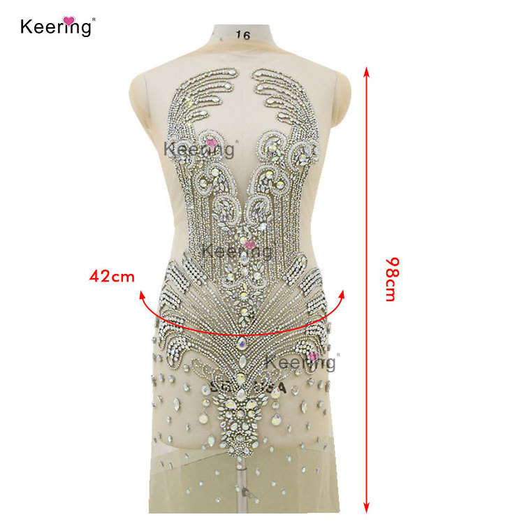 WDP-245 Keering 2024 Sexy Ball Blue Dress Bling Bling Decorated Appliques Handmade Rhinestone Applique For Wedding Dress