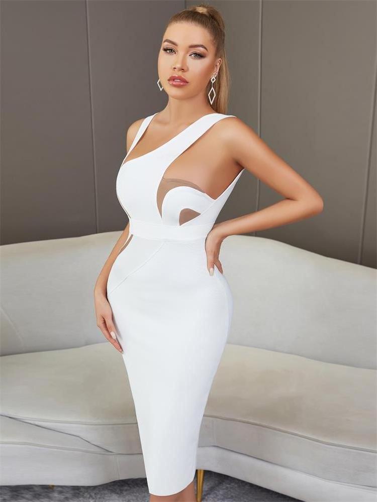 2024 Attractive Summer Women Sexy Sloping Shoulder Tight Bag Hip Party White Evening Dress