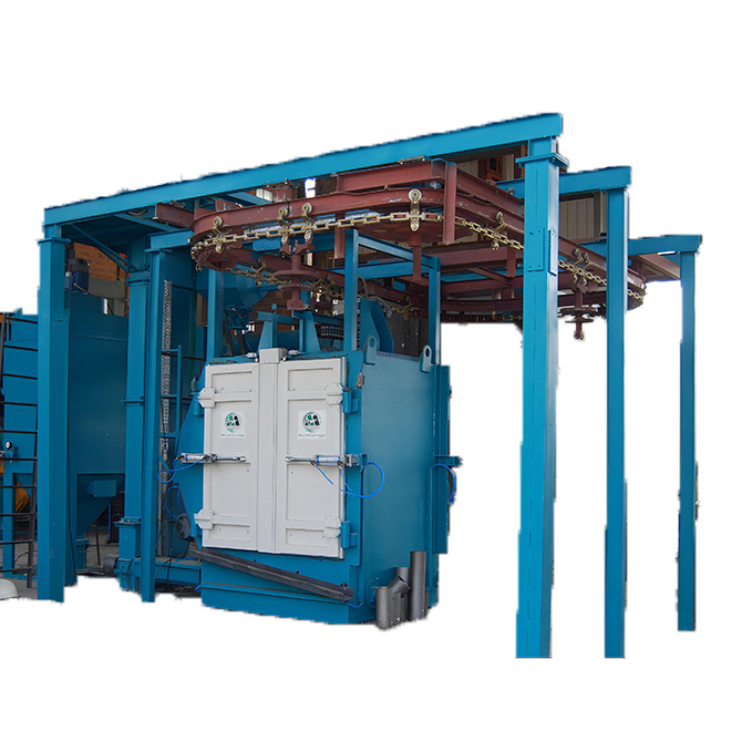 3 Q38 Q48 Q58 Continuous Overhead Rail Conveyor Shot Blasting Machine for Mass Production Foundry Castings Metal Parts