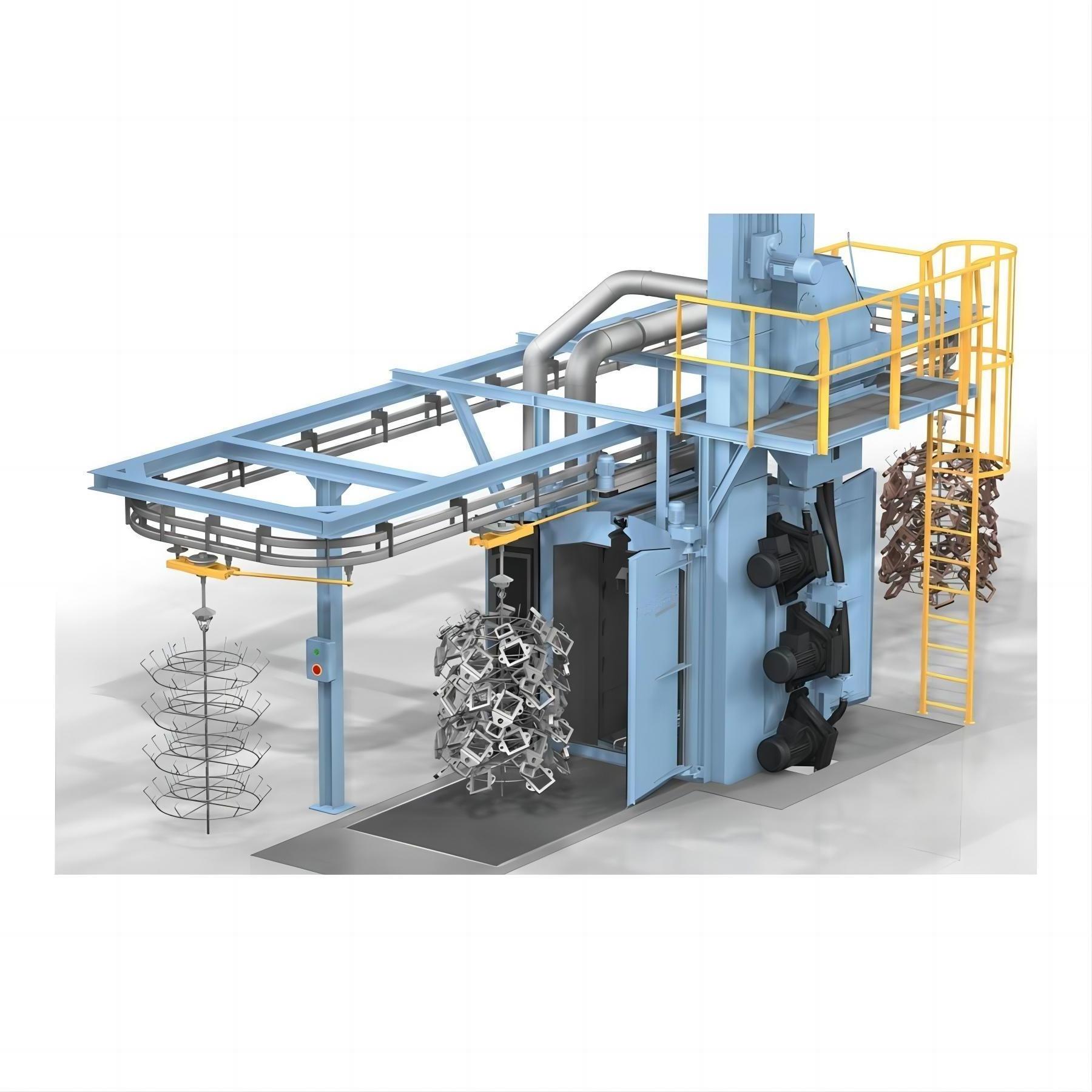 3 Q38 Q48 Q58 Continuous Overhead Rail Conveyor Shot Blasting Machine for Mass Production Foundry Castings Metal Parts