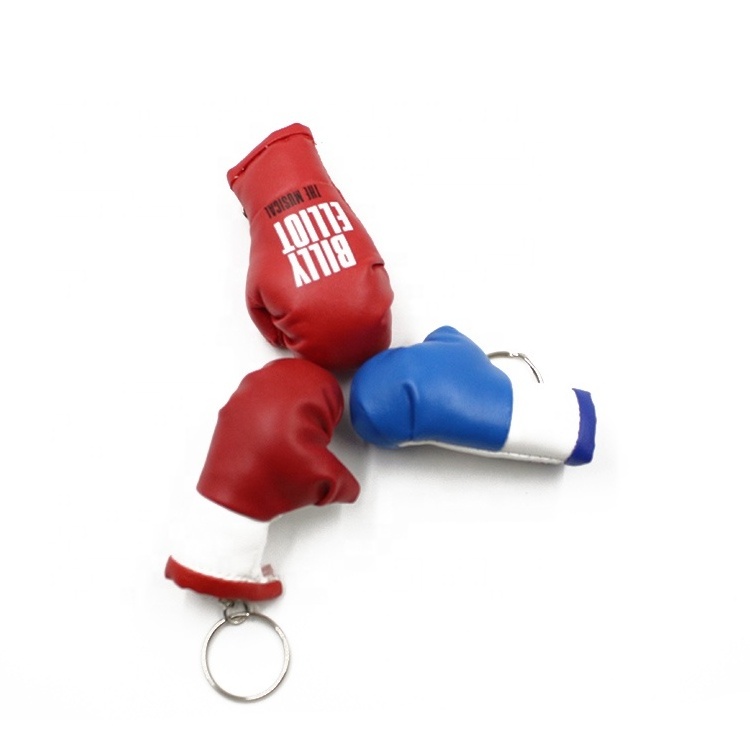 cheap promotional gifts keychain logo printed pu custom mini boxing key chains