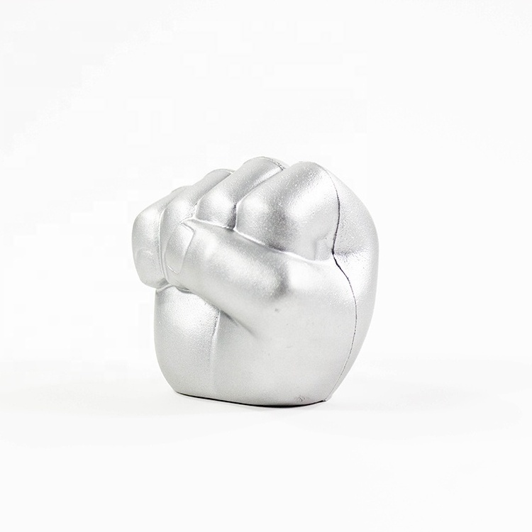 Custom Logo Wholesale stress ball Silver PU Foam Fist Shape Stress Reliever Balls For Promotion