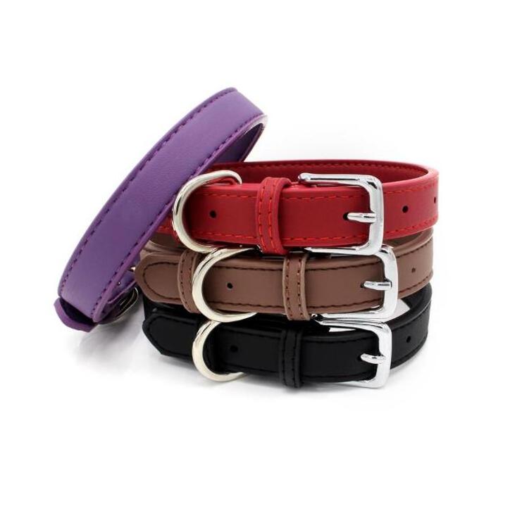 Pet supplies Quality PU leather microfiber flat dog pet collar for small medium large dog training collar dog accessories