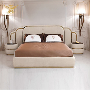 Factory Custom Light Luxury Bed Room Furnitures Double Bed Queen Size Fabric Bed