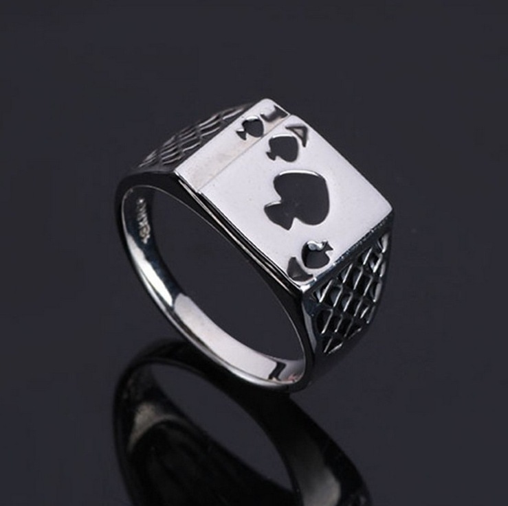 Kefeng Jewelry Personality Poker Ring Spades A Playing Card Ring Wholesale Promotional