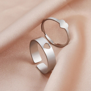 Trendy Moon Butterfly Couple Rings Adjustable Gold Color Stainless Steel Heart Dating Rings for Women Men Jewelry Gift