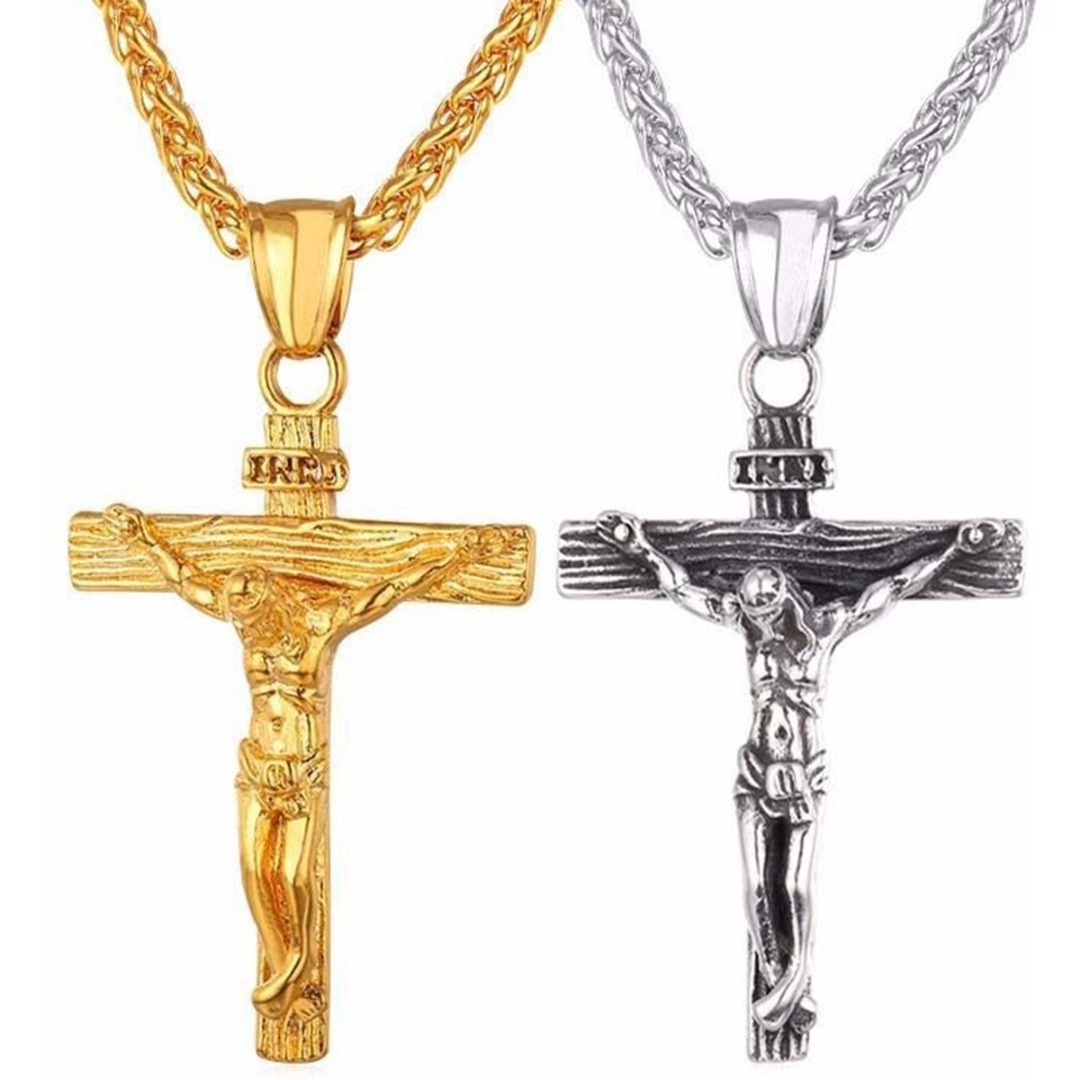 Christian Jesus Cross Necklace Ladies Men Stainless Steel Necklace Religious Easter Jesus Cross Necklace Prayer Baptism Jewelry