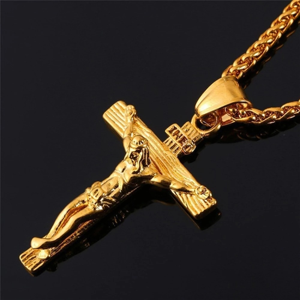 Christian Jesus Cross Necklace Ladies Men Stainless Steel Necklace Religious Easter Jesus Cross Necklace Prayer Baptism Jewelry