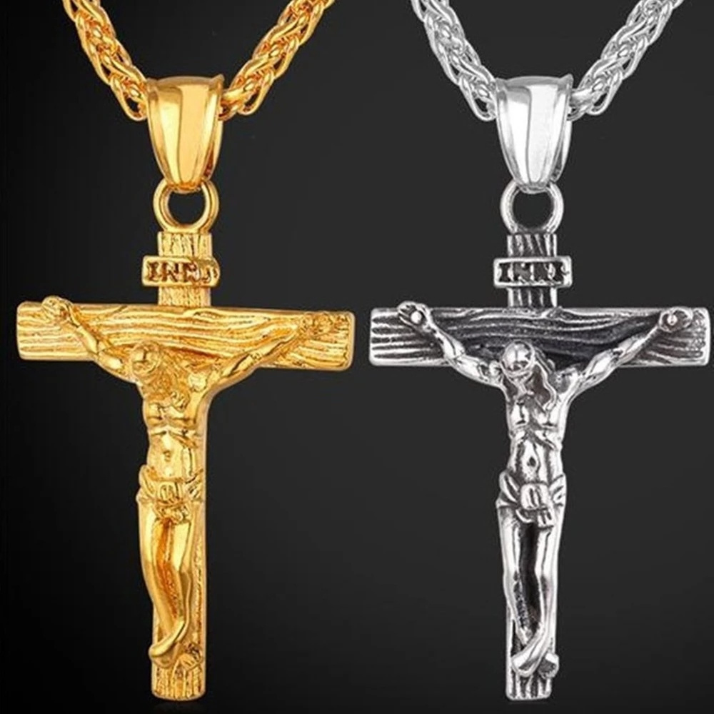 Christian Jesus Cross Necklace Ladies Men Stainless Steel Necklace Religious Easter Jesus Cross Necklace Prayer Baptism Jewelry