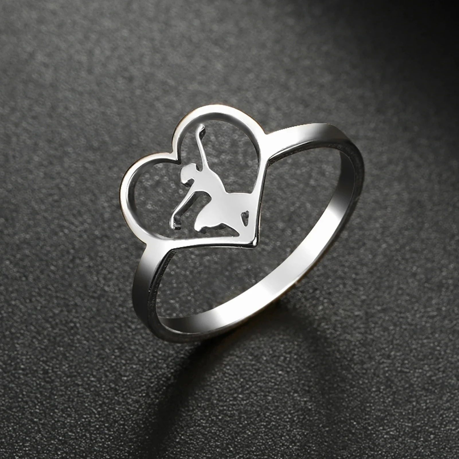 New Dancing Girl Heart Ring for Women Stainless Steel Dancer Finger Ring Fashion Jewelry Music Party Gifts