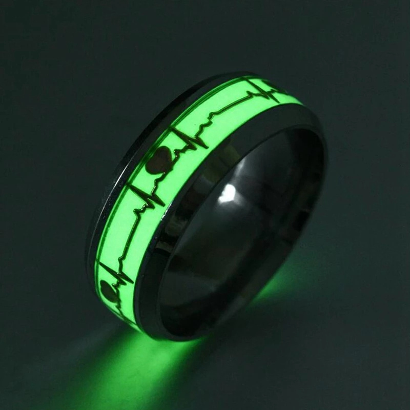 Heartbeat Luminous Rings Women Men Stainless Steel Fluorescent Glowing In dark Finger Wedding Bands Jewelry Gift Accessories