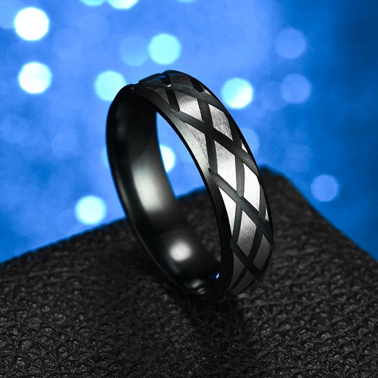 Black Silver Color Stainless Steel Cool Tire Rings for Men Hip Hop Punk Biker Ring Geometric Striped Rings